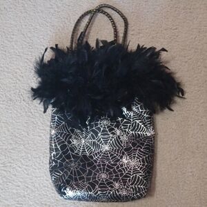 Halloween Feathered Spiderweb Bag With Black Boa